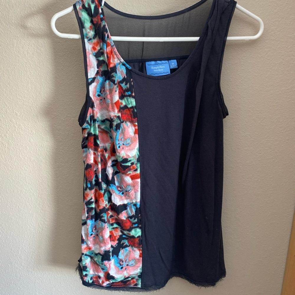 Simply Vera Vera Wang Floral Multicolor Sleeveless Tank Top M Navy Blue Knit